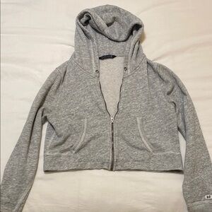 Gray Cropped Zip-Up Hoodie